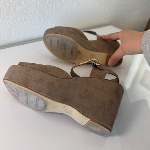 Kate Preston Womens Suede Nude Platform Wedge Heels Size 8 - Picture 6 of 6